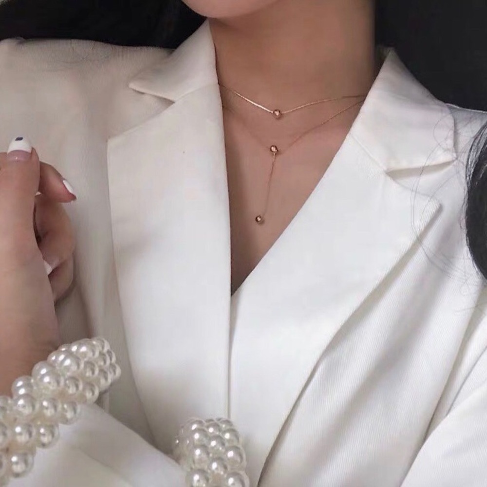 Gold Plated Simple Triple Beads Ball Necklace - Picture 3 of 7
